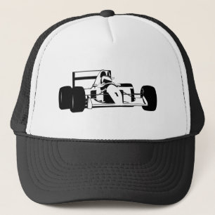 Race Car Silhouette black and white Trucker Hat