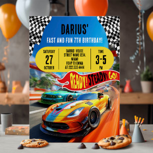 Race Car Speed Birthday Party Invitation