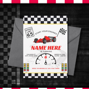 Race Car Speedway Checkered  Birthday  Invitation