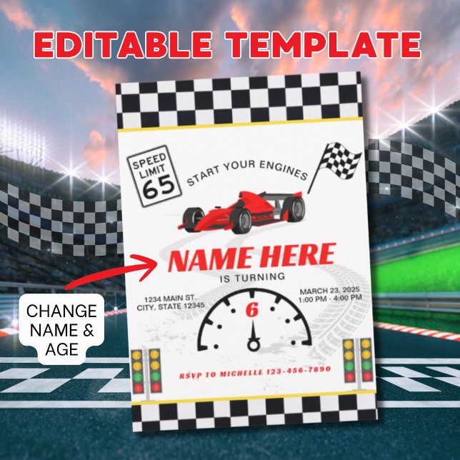 Race Car Speedway Chequered  Birthday  Invitation (Creator Uploaded)