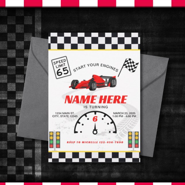 Race Car Speedway Chequered  Birthday  Invitation (Creator Uploaded)