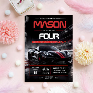 Race Car Sports Driver 5th Birthday Invitation