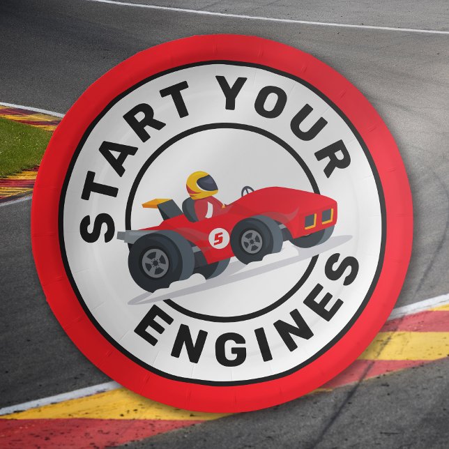 Race Car Start Your Engines Birthday Party Paper Plate (Creator Uploaded)