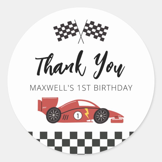 Race Car Thank You Sticker (Front)