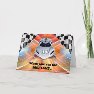 Race Car Theme 19th Birthday for Grandson Card