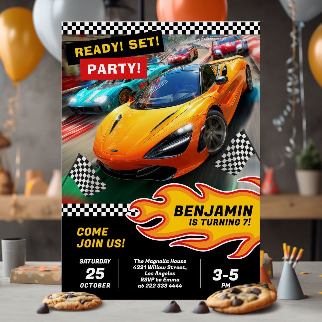 Race car theme birthday party card (Creator Uploaded)