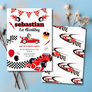 Race Car Themed 1st Birthday Party Invitation