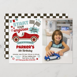 Race Car Themed Party Invitation with Photo