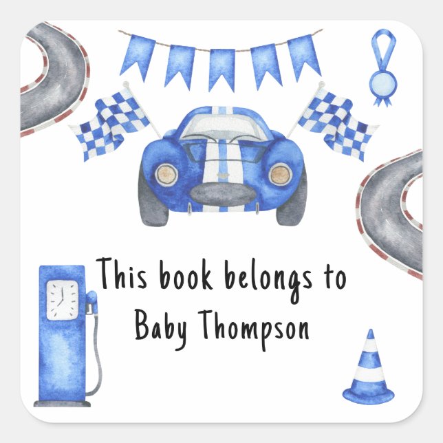 Race car - this book belongs to square sticker (Front)
