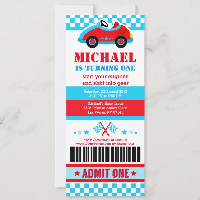 Race Car Ticket Pass Birthday Party Invitation (Front)