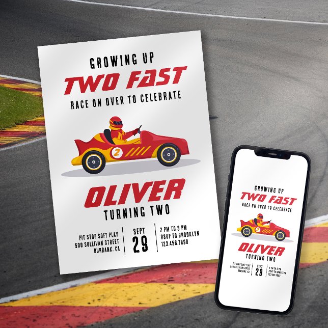 Race Car Two Fast 2nd Birthday Party Invitation (Creator Uploaded)