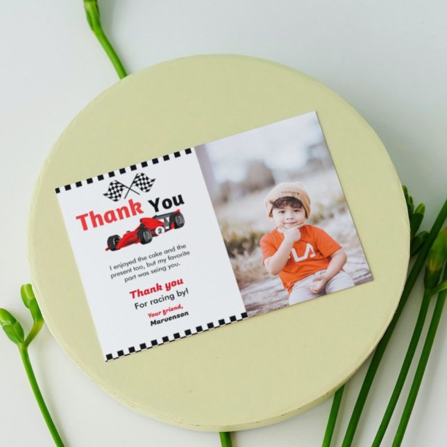 Race car two fast  birthday party thank you card (Creator Uploaded)