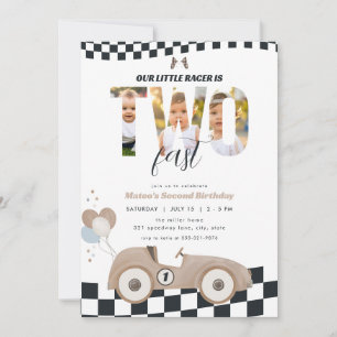Race Car Two Fast Second Birthday Invite w/ Photo