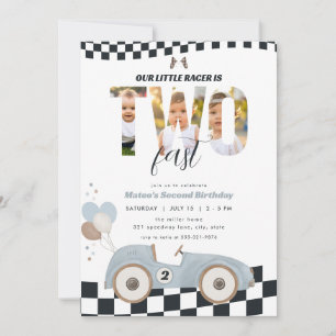 Race Car Two Fast Second Birthday Invite w/ Photo