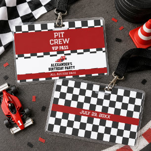 Race Car Vip Pass Pit Crew Birthday Party ID Badge