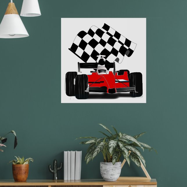 Race Car with Chequered Flag Poster (Living Room 1)