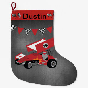 Race Car with Chequered Flags Large Christmas Stocking