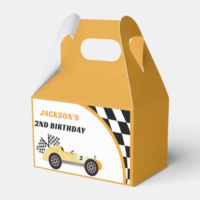 Race Car Yellow Birthday Party Favour Box (Front Side)