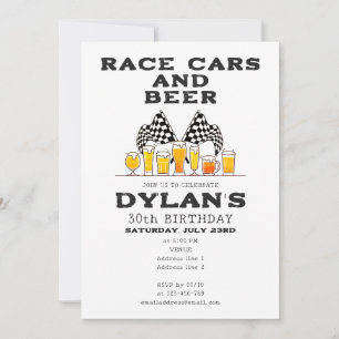 Race Cars & Beer Chequered Flag Raceday Birthday Invitation