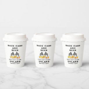 Race Cars & Beer Chequered Flag Raceday Birthday Paper Cups