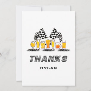 Race Cars & Beer Chequered Flag Raceday Birthday Thank You Card