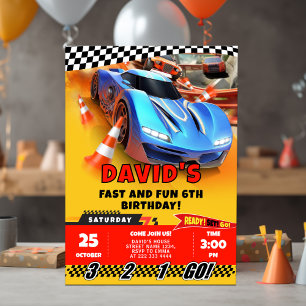 Race Cars Birthday and Coloring Invitation