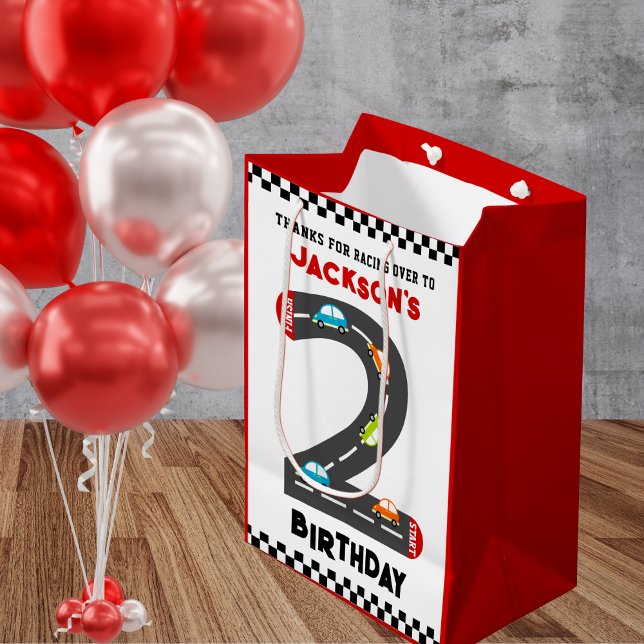 Race Cars Second Birthday Kids Party Medium Gift Bag (Creator Uploaded)