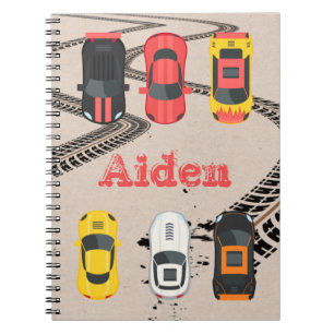 Race Cars with Tire Tread Marks Personalised Notebook