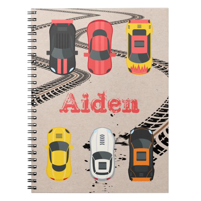 Race Cars with Tire Tread Marks Personalised    Notebook (Front)