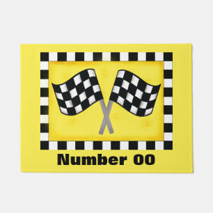 Race Chequered Flag Custom Number Personalised Doormat