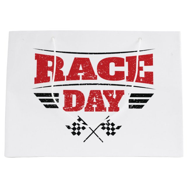 Race Day Chequered Flag Car Racing Large Gift Bag (Front)