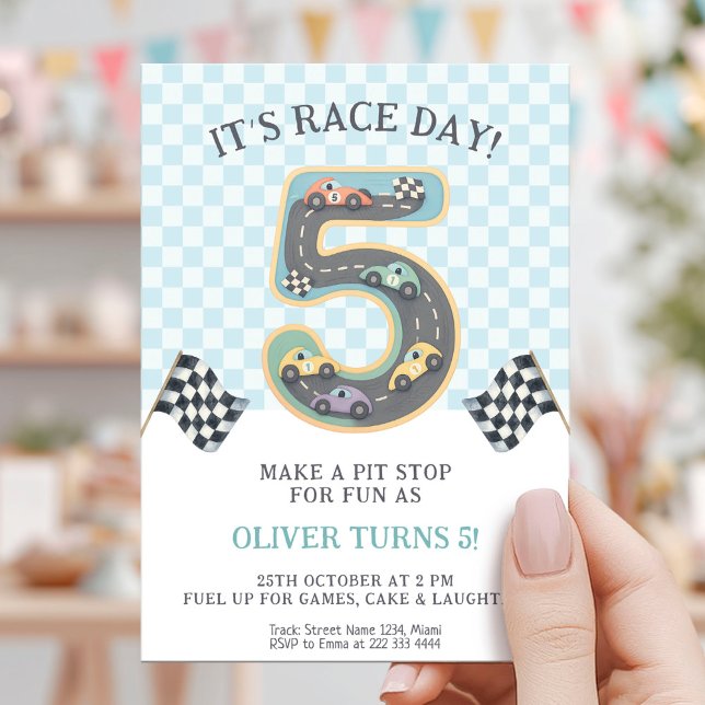 Race Day Fifth Birthday Invitation (Creator Uploaded)