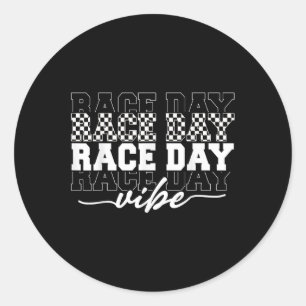 Race Day Vibes Checkered Coquette Bow Car Racing M Classic Round Sticker