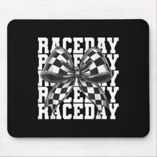 Race Day Vibes Chequered Coquette Bow Car Racing M Mouse Pad