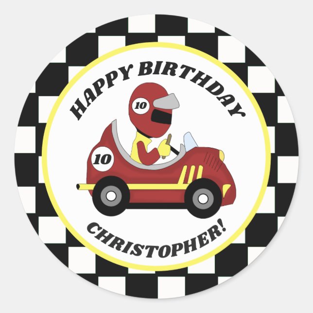 Race Fans Personalised Birthday Party Stickers (Front)