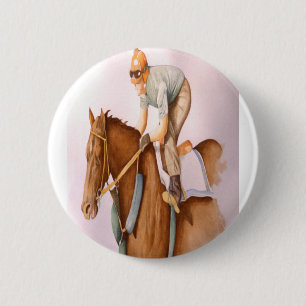 Race Horse and Jockey 6 Cm Round Badge