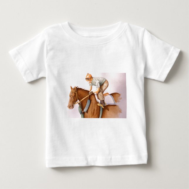 Race Horse and Jockey WaterColor Baby T-Shirt (Front)