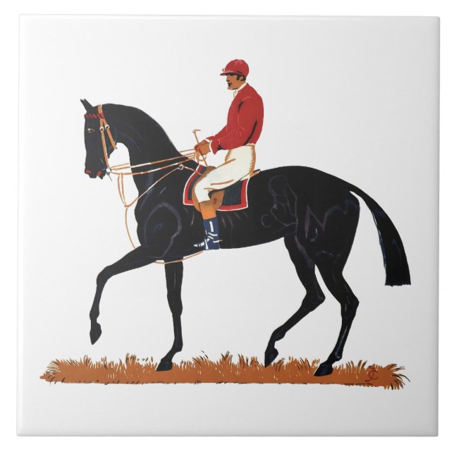 Race Horse Derby Jockey Vintage Style Ceramic Tile (Front)