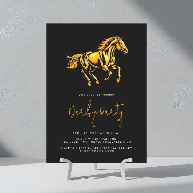 Race Horse Derby Party Elegant Black and Gold Invitation | Zazzle