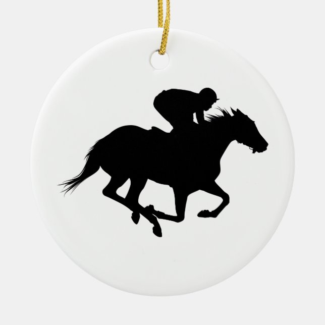 Race Horse Silhouette Ceramic Ornament (Front)