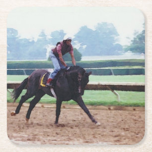 Race horse square paper coaster