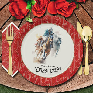 Race Horses Derby Party Red Paper Plate