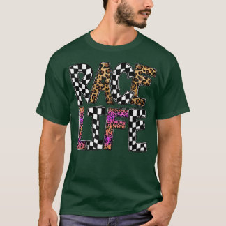 Race Life Racing Race Day Chequered Flag Leopard W T-Shirt