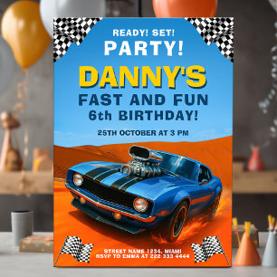Race Muscle Car Kids Birthday Party Invitation