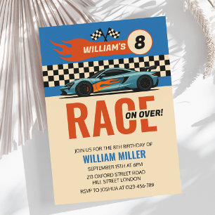 Race on Over Cool Car Race Boys Birthday Invitation