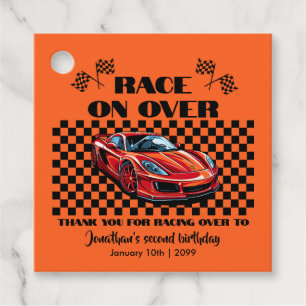 Race on Over Modern Red Sports Car Any Age Favour Tags
