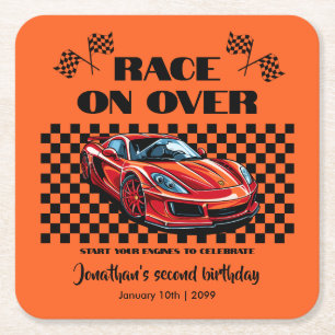 Race on Over Modern Red Sports Car Any Age Square Paper Coaster