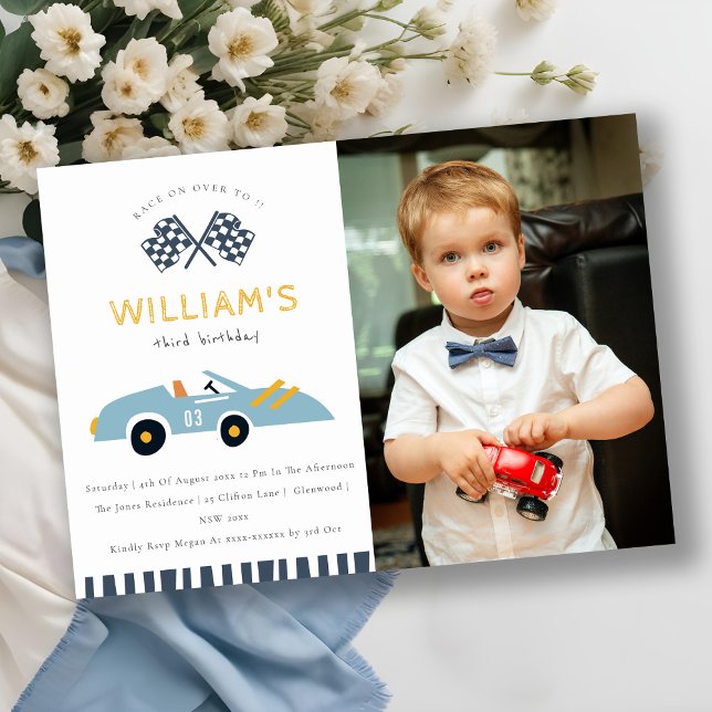 Race On Over RaceCar Photo Any Age Birthday Invite (Creator Uploaded)