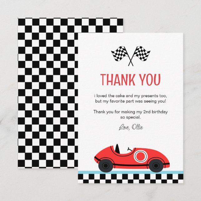 Race Red Car Birthday  Flat Thank You Card (Front/Back)