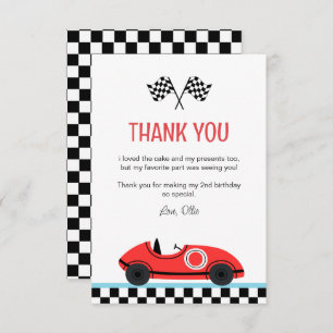 Race Red Car Birthday  Flat Thank You Card